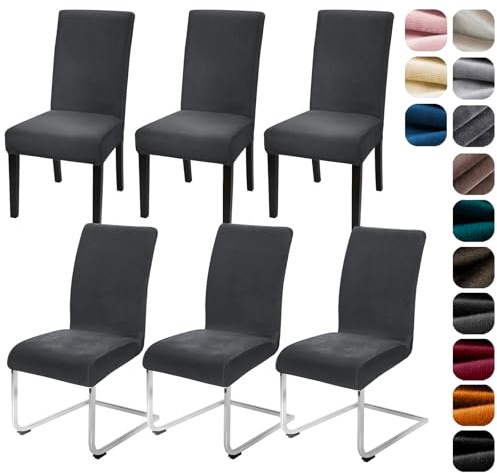 Alishomtll Samt Stuhlhussen 6er Set Stuhlbezug Schwingstuhl Dunkelgrau | Elastische Stuhlhussen Schwingstuhl Stuhlbezug Universal hussen für stühle Waschbare Esszimmerstühle Bezug Küche Hochzeit