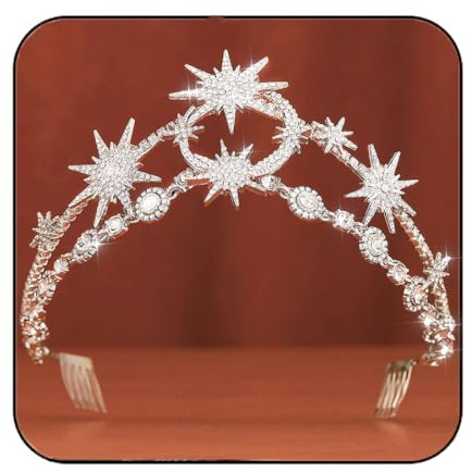 GORTIN Star Moon Crown Silver Bride Wedding Headband Rhinestone Tiara Goddess Headpiece Bridal Hair Accessories for Women