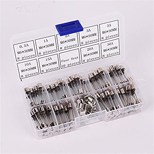 Skyddande kabelsäkringar 72 stycken 6 x 30 mm flinka glassäkringar, smidiga bilglasrörsäkringar, sorterade kit 250 10 stycken säkringssäte 6 x 30 hussäkring med lådsäkringar