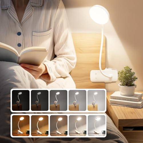 Luce per Lettura Libri a Letto, 450 LM+36 LED, 25 Modalità Notturna, 3600mAh USB Lampada Ricaricabile, 360° Flessibile Con Pinza - Luci LED Camera da Letto
