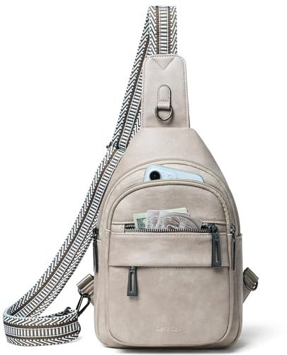 Leresas 7L Sling Bag für Damen, Crossbody-Tasche, Geldbörse, Bauchtasche, veganes Leder, Brusttasche, trendige Handtasche, Reisen, Anti-Diebstahl, Hellgrau, Lässige Tragetasche