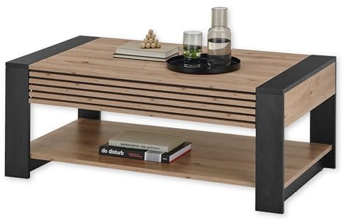 Stella Trading Felipe Aspect chêne Artisan Noir – Table Basse Moderne avec tiroir pour Votre Salon, Bois d'ingénierie, 108 x 42 x 60 cm