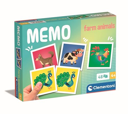 Clementoni Educational Game Memo Pocket Farm Animals 48 Tiles - Game For Children 3-5 Years, Flash Card Games, Learning Logical Thinking, 2 Players, Gift For Boy/Girl, Cartoon, Made In Italy, 18316