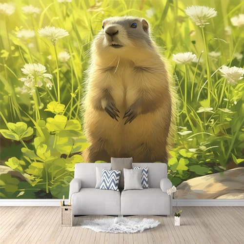 Vlies Fototapete kinderzimmer Land Biber Tier Murmeltier 3D Effekt 250 x 175cm - Foto Tapete für Wohnzimmer Moderne Vliestapete Wandtapete Motivtapeten Heim Dekoration