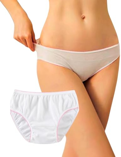goMinisan - Bragas para mujer, 5 bragas empaquetadas individualmente, 100% algodón, desechables, desechables para hospital, maternidad, postparto, braguitas gestantes, viajes, Color blanco., S