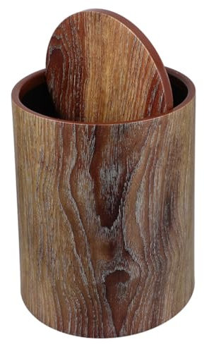 ABOOFAN Poubelle En Bois Poubelle À Couvercle Pivotant Corbeille À Papier Vintage À Grain De Bois Bureau Rustique Conteneur Pour Bureau Cuisine Salle De