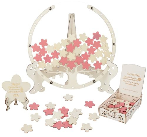 GORGECRAFT Libro de Visitas de Boda Rústico Árbol de Flor de Cerezo Libro de Visitas Alternativo Letreros de Recepción de Boda 78 Marco de Fotos de Flores de Madera Caja para Decoración de Fiesta