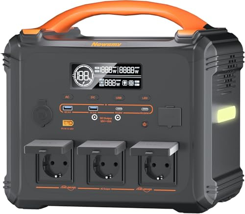 Newsmy Powerstation portatile da 1102,5 Wh di ricarica da 0 a 100% in 1,2 ore, memoria mobile da 1200 W x 3 prese AC e USB-C PD da 100 W, generatore solare LiMnFePO4 per casa campeggio