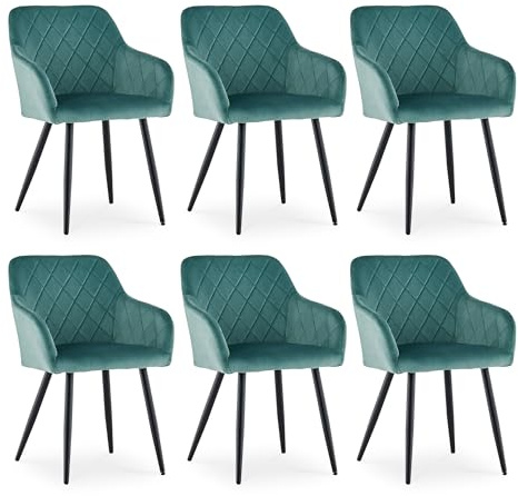 CLIPOP Esszimmerstühle 6er Set, Küchenstühle Turkis Samtstoff stühle Polsterstühle mit Armlehne Metallbeine Polstersessel Stühle für Esszimmer Küche (6, Samt Turkis)
