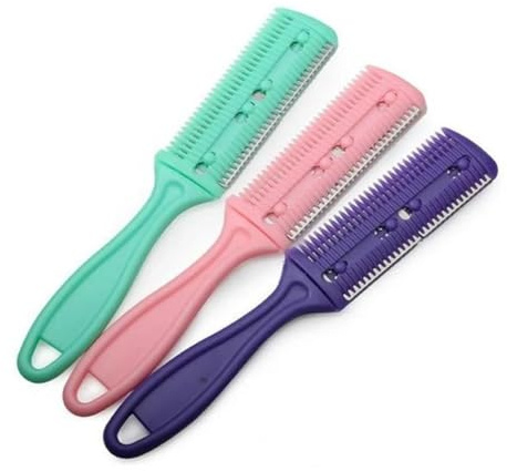 GUYTRM 1 Uds. Peine de afeitar for el pelo en 2 colores, maquinilla de afeitar con mango, peine for cortar y adelgazar, recortador interior con cuchillas, cepillo for el cabello lingli(PURPLE)