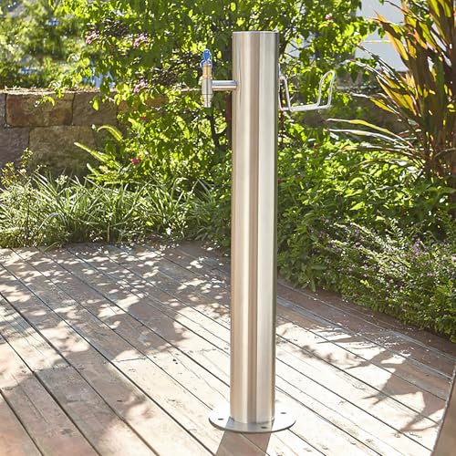 LoJax Colonna d'Acqua da Giardino All'aperto in Acciaio Inox con Rubinetto, Staffa per Rubinetto a Pavimento, Rubinetto E Fontana da Giardino Indipendente, per Giardino E Cortile della Fattoria