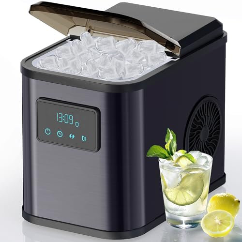 KeeGone Machine a glacons Acier inoxydable machine a glace machine a glacon avec écran LED et fonction de nettoyage 2 tailles de glaçons 2 litres pour la cuisine le bureau le bar et les fêtes