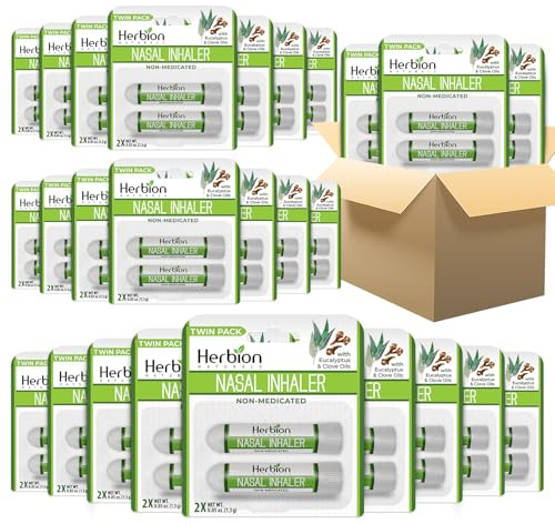 Herbion Naturals Naseninhalator 2er Pack - Dampfstäbchen mit ätherischen Ölen zur Kühlung und zum Nasenkomfort; Nicht medizinische Formel mit Menthol, Eukalyptus, Nelkenöl für den tragbaren Gebrauch (