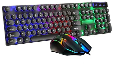 XUMIUZIY Kabelansluten Retro Skrivmaskin Tangentbord & Mus Combo |Bakgrundsbelyst 1600DPI USB-set för Spelarbete (D500 Black Punk Set)