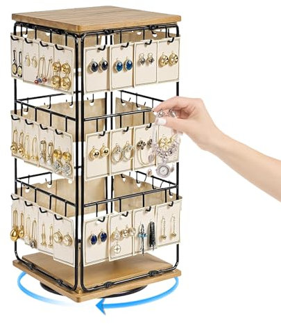 Portagioielli Con 3 Livelli, 48 Ganci Portagioielli Girevole Portaorecchini Ad Albero In Legno E Metallo Portagioie A Forma Di Torre Portagioielli Orecchini Espositore Portagioielli Torri Nero