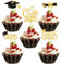 Lot de 25 Décorations Cake Topper Chapeau Diplômé, Decoration Gateau Graduation 2025, 2025 Graduation Cupcake Toppers, Décoration de gâteau de remise, pour 2025 Fête de Graduation Deco Gateau