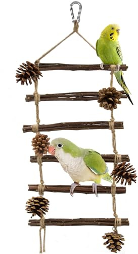 Jevnd Mehrstufige Vogelleiter für Käfig mit Tannenzapfen, Kauspielzeug, große Papageienspielzeug-Leiter aus Holz für mehrere Vögel, Klettern, Kauen und Spielen, natürliche Hartholz-Sitzstange für