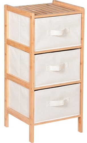 Begryf Kommode aus Bambus mit 3 Stoffschubladen – Schmaler Aufbewahrungsschrank 79 cm hoch, Organizer für Bad, Schlafzimmer oder Flur – Beistellschrank im Naturstil, stabil & platzsparend