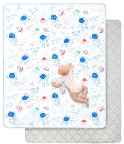 decalsweet Spielmatte 150×180cm mit Rutschfest, Extra Dicke 2cm Weiche Krabbelmatte, Faltbar Krabbeldecke Krabbelteppich für Indoor Outoor Zaun (Astronauten)