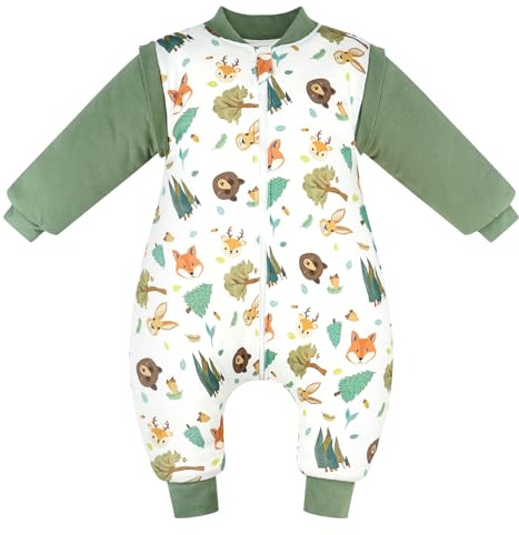 JiAmy Sacco nanna per bambini con piedi e maniche lunghe Pigiama 3.5 Tog, cotone con maniche rimovibili, coperta portatile per 3-4 anni