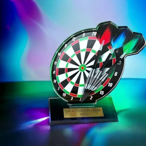 Dart-Pokal mit Wunschgravur - Acryl-Trophäe für Dartturniere - Award 2D | Individuelle Personalisierung mit Name oder Spruch, Dartscheibe Motiv, hochwertige Geschenkidee für Hobby und Vereinspokale