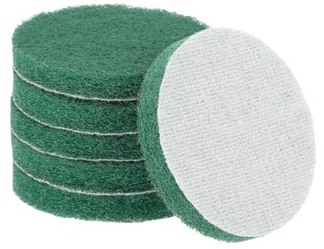 sourcing map 6pcs Scrubber Scouring Pads 180 Grits 3 Inch Drill Power Brush Hoop and Loop Surface Conditioning Disc Drill Scuffing Disc Scrub Pads for Home Kitchen Cleaning, Green