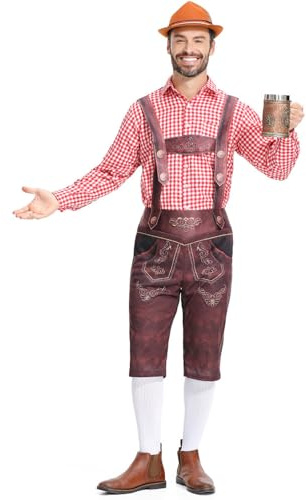 Lederhose Herren Oktoberfest Outfit Costume Tracht Set Trachten Trachtenhose Lederhosen Hose Kostüm Trachtengürtel Trachtenhosen Jungen Wiesn