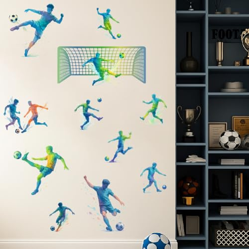 SUPERDANT Wandtattoo Mit Fußballspielern Wandsticker Mit Fußballschießen Sportwände Wandaufkleber Abziehen Und Aufkleben Bunter Vinyl Wandsticker Für Jungenzimmer Schlafzimmer Kinderzimmer Spielzimmer