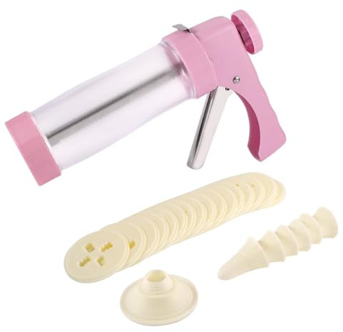 Icing Gun Kit with 16 Discs and 6 Decoration Tips, Cookie Spritzer Set for Baking, Cake Icing Nozzle, Donut Decorating (Pink)
