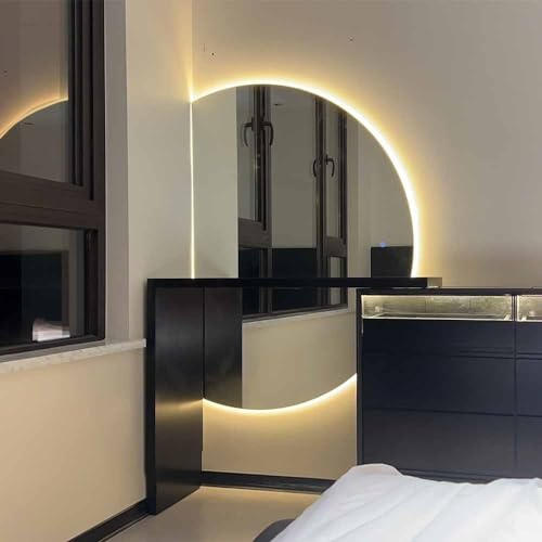 Specchio da bagno a semicerchio da 119 cm con illuminazione regolabile in 3 colori, specchio infrangibile da parete da 109 cm, perfetto per la toilette e la decorazione della casa