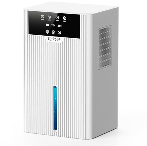 Deshumidificateur d Air, [2400ML] Tipkook Deshumidificateur d Air Anti Moisissure,Lumière LED 10 Couleurs, Grand écran,Portable,Minuterie 8/12/24H,pour Maison,Chambre,Blanc