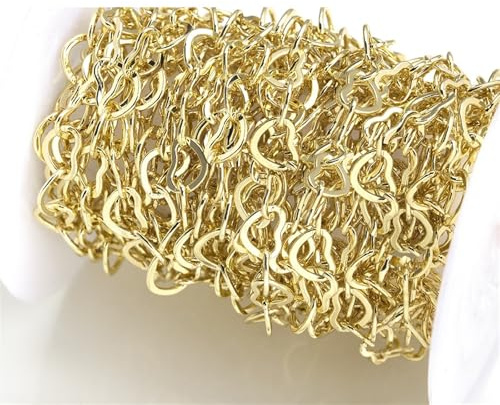 Messing Echt vergoldete Kabelkette, Kreisglieder 6mm Ketten for DIY Armband Halskette Fußkettchen Schmuckherstellung Zubehör(Heart Chain)