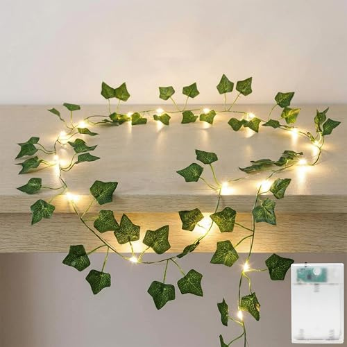 AebeChun Guirnalda de 2 m con 20 ledes de hiedra artificial, guirnalda de luces con batería, temporizador, guirnalda de flores, decoración para jardín, balcón, boda, fiesta