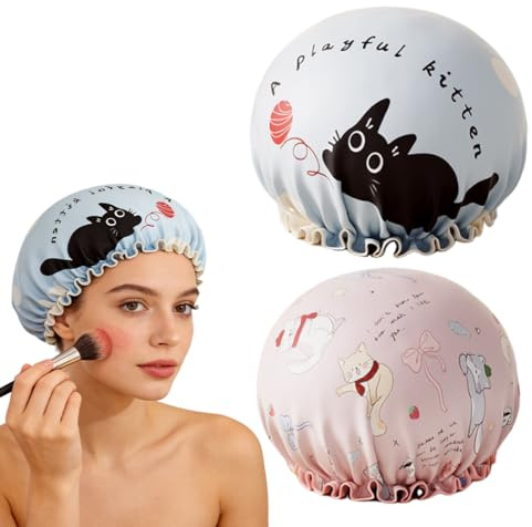 2 Pezzi Cuffia da Doccia per Bambini, Cuffia per La Doccia del Fumetto, Bagno da Bambino Doccia Caps, Impermeabili Cuffia Da Bagno, 2 Cuffie da Doccia Impermeabili Doppio Strato