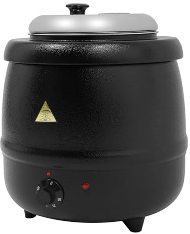 Suppenkessel Elektrischer Suppentopf Suppentopf Glühweinkocher 400W, Schwarz, Gusseisen und Edelstahl, 10L/2,2Gal, Temperaturregelbar 35-80°C, Modernes Design, Freistehend