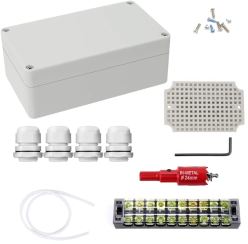 PARFCO Boite de Dérivation, Étanche Boîte Carrée IP66, ABS Dérivation Étanche Exterieur Gris, 200 × 120 × 75 mm, avec Bornes, Cosses, Vis et Emporte-Pièce, Avec Passe Cable pour Ø 12-15 mm