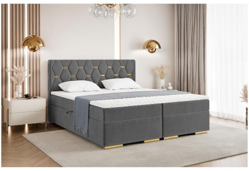 MEBLINI Boxspringbett mit Bettkasten - 180x200 - H3/Dunkelgrau Samt - Versal - Gepolstert Doppelbett mit Matratze und Topper - Polsterbett mit Stauraum - Bett mit Kopfteil - Stauraumbett
