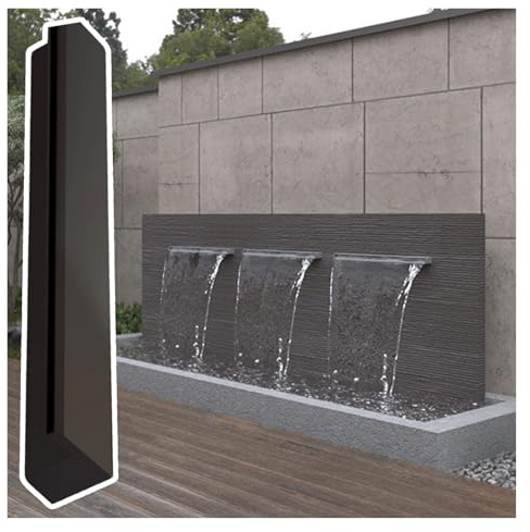 Stål väggmonterad kaskad pool spillway 120 cm (12 fot) enhetligt flöde vattenfunktion gardet svart h