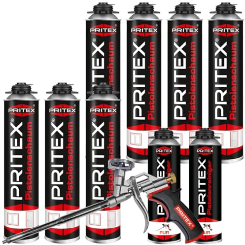 PRITEX Bauschaum Set, 7x 750ml Pistolenschaum, 2x Reiniger, Schaumpistole