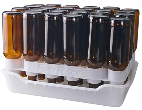 FASTFERMENT - 24-Bottle Drying Rack & Tray| Bottle Drying Tree Alternative | Dry & Store your Wine or Bomber/Belgian Bottles | Stackable | White | Dishwasher Safe | Home Brewing Supplies