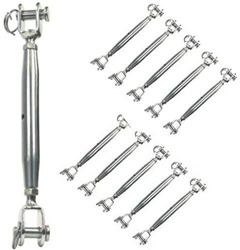 10 x V4A Edelstahl Wantenspanner M4 Gabel Drahtseil Spannschloss Seilspanner Haken Spanner