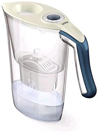 Jarra para filtrar el agua del grifo y mejorar su sabor- Laica Carmen Tosca J35-HC color azul capacidad 2,3 litros, incluye 1 filtro bi-flux que reduce la cal y el cloro y dura 150 litros o 1 mes.
