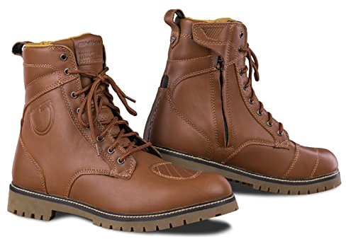 SHIMA THOMSON Motorradsteifel Herren - Verstärkte Leder Motorradschuhe mit Seitlichem Reißverschluss Knöchelstütze Anti Rutsch Sohle (Braun 41)