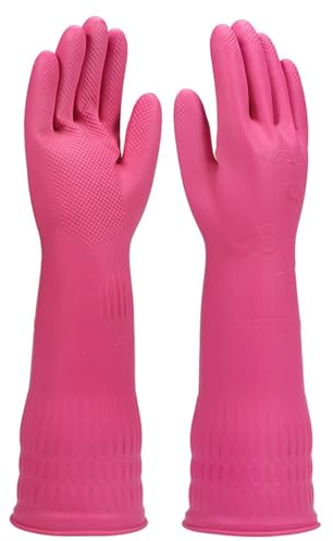 Guantes de goma para lavar platos de cocina, 3 pares, impermeables, reutilizables, (rosa, mediano)