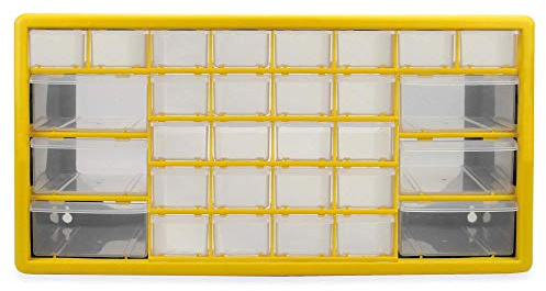 Pukkr 30 Drawer Storage Cabinet – Wall or Table Mountable Organiser for Screws, Bolts, Beads & Craft Supplies – Clear Multi-Drawer Storage Box with Large & Small Drawers