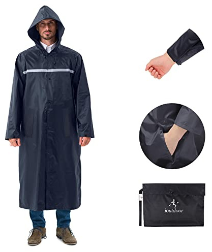 ioutdoor Regenmantel 100% Wasserdicht, der Extra Lange Regenschutz | Mehrzweck, Belüftet, Ripstop, Wiederverwendbar, Kompakt, mit Kordelzughauben, Reißverschluss, Knopf, Reflektoren