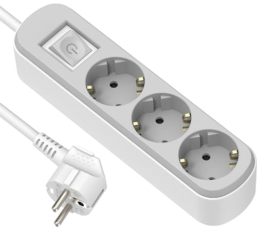 Electraline 62177 Steckdosenleiste 3-Fach mit Schalter, Kabel 3m / Mehrfachsteckdose/Tischsteckdose Steckerleiste, Weib