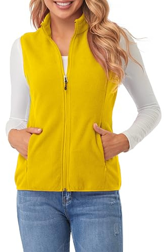 fuinloth Gilet in pile da donna,Termico Senza Maniche Elegante Collare Eretto con Zip e Tasca Giallo XXL