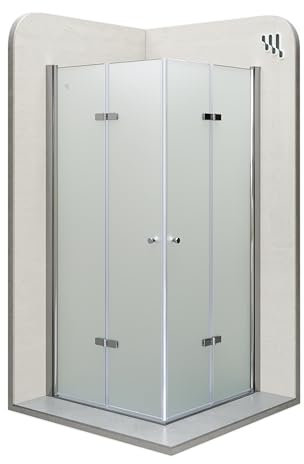 Mampara de Ducha Emma 85x85x190cm, NO REVERSIBLE, Puertas Plegables, Ajuste 83.5-85-5x83.5-85-5cm, Perfiles Cromo, Cristal Templado Satinado 6mm