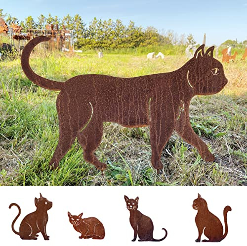 Gartenfigur Katze laufend 57x40cm Gartenstecker Edelrost Gartendeko Wetterfest Rost Metall Rostfigur Katzen Figur Tier von Steinfigurenwelt